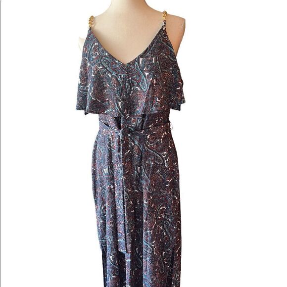 MICHAEL Michael Kors paisley sleeveless crepe vented maxi dress size LP - Picture 1 of 8
